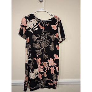 Women's Nicole Miller Black Floral Shift Dress M Pink